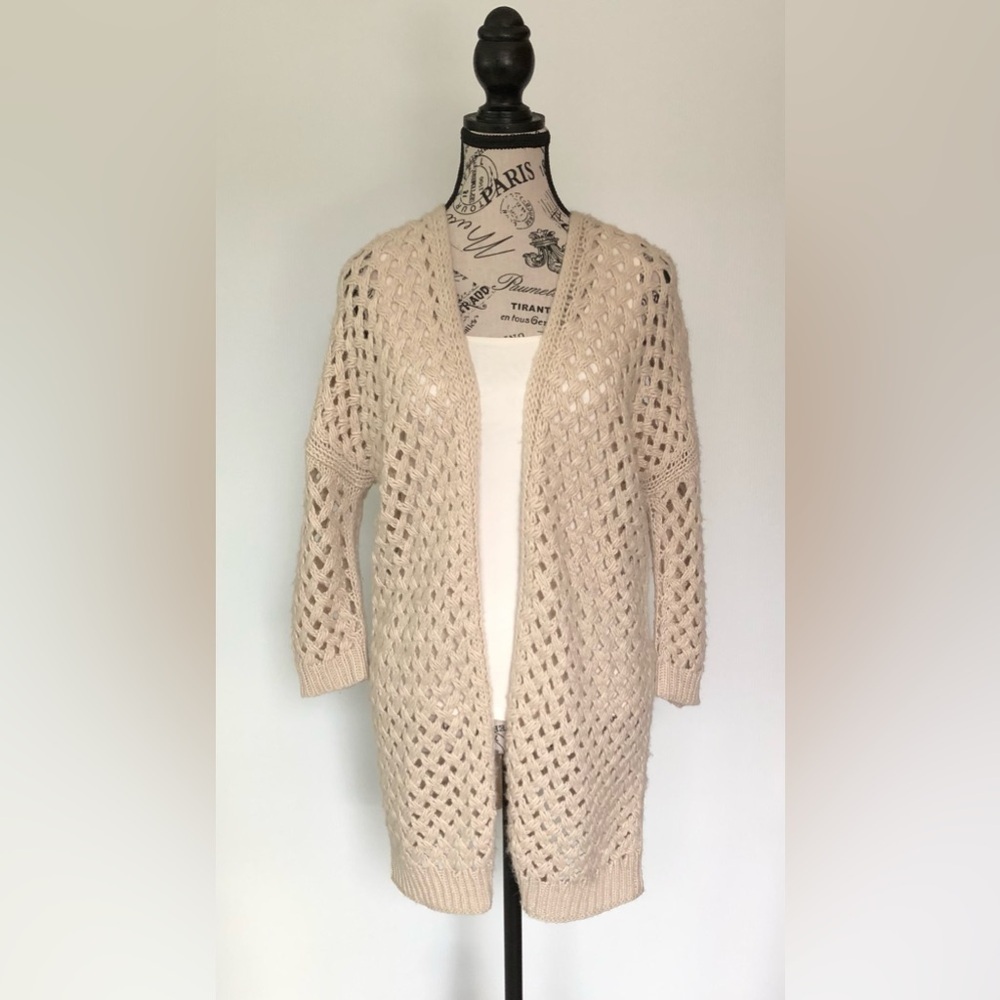 Joan Vass Studio Women's Alpaca Blend Open Knit Cardigan Cream Colour Size Small